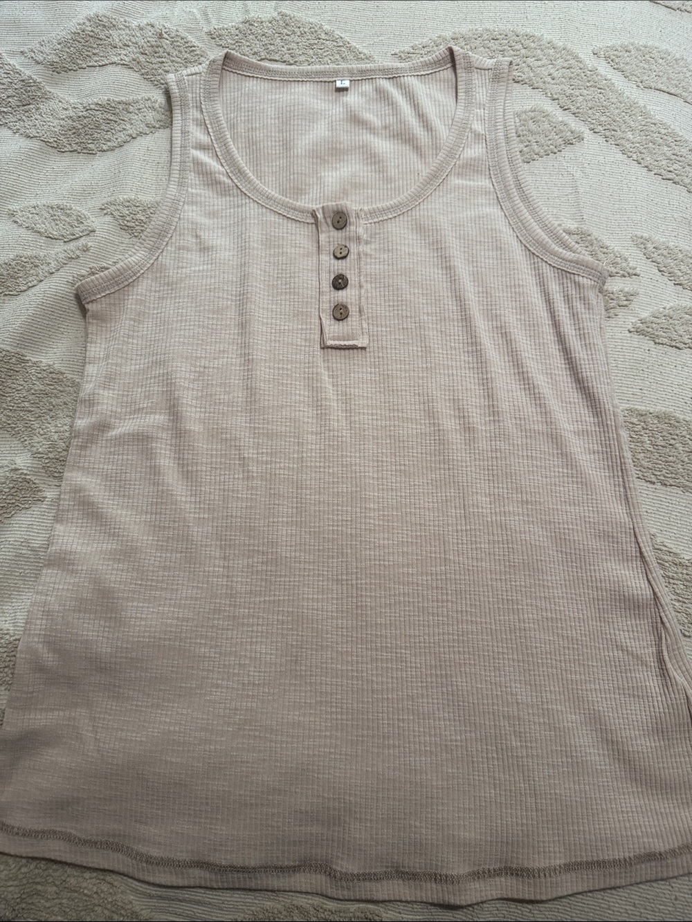 Amazon Women's Beige Ribbed Henley Tank Top